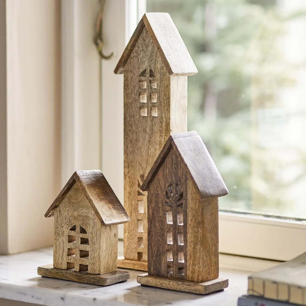 Bloomingville Drevený svietnik Culine Mango Wood – set 3 ks