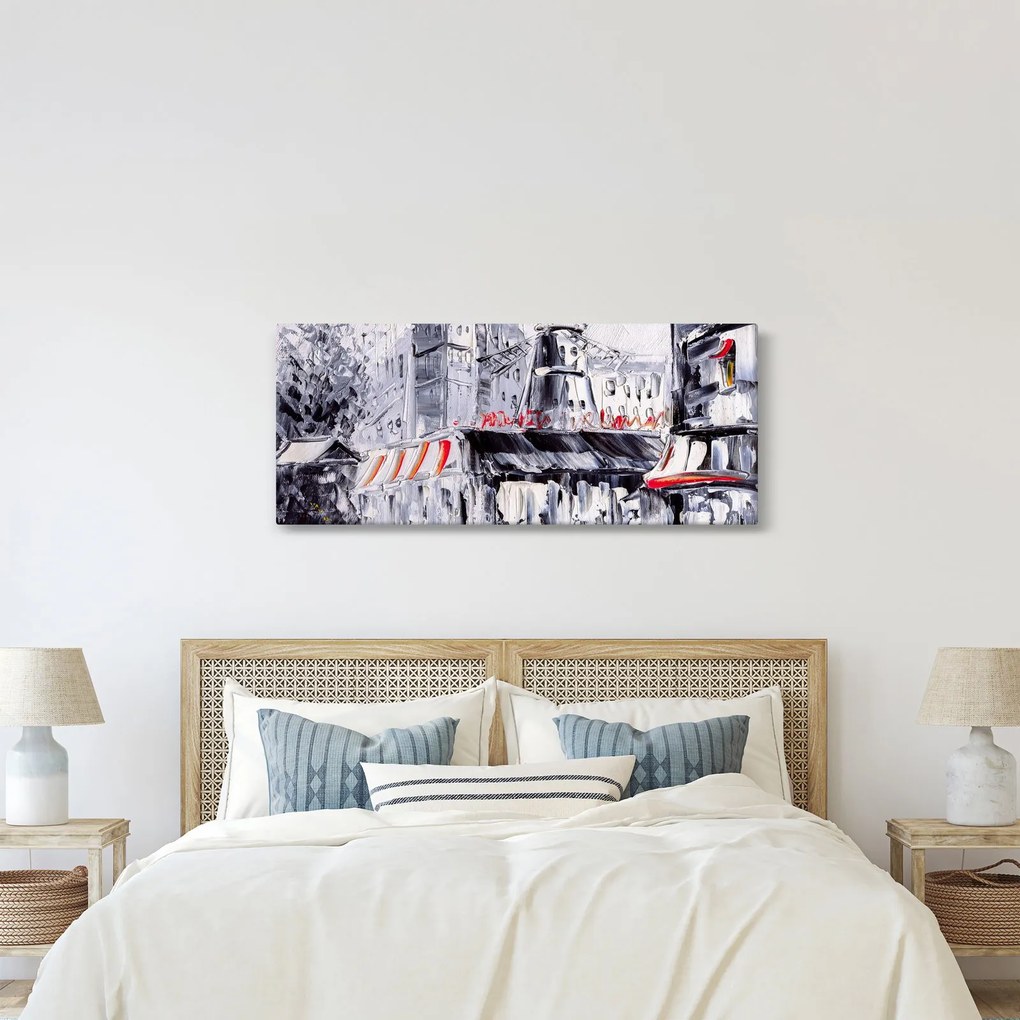 Obraz - Ulica v Paríži, olejomaľba (120x50 cm)