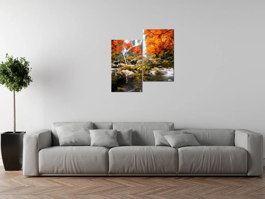 Gario Obraz s hodinami Jesenný vodopád - 2 dielny Rozmery: 60 x 60 cm