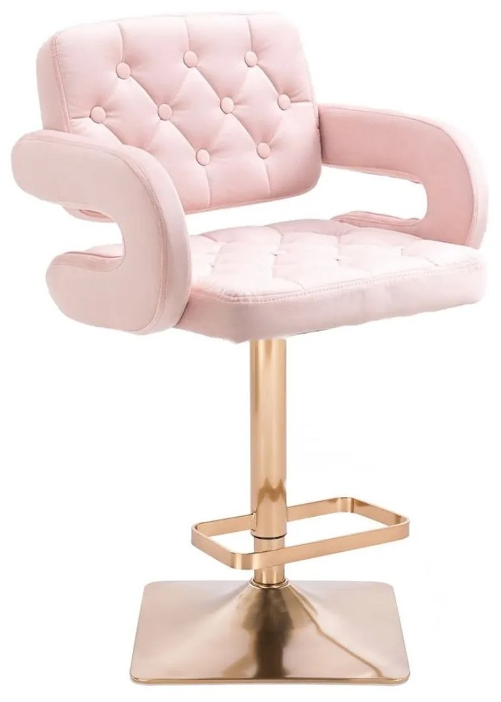 LuxuryForm DESIGN Barová stolička ADRIA VELUR na zlatej hranatej podstave - ružová