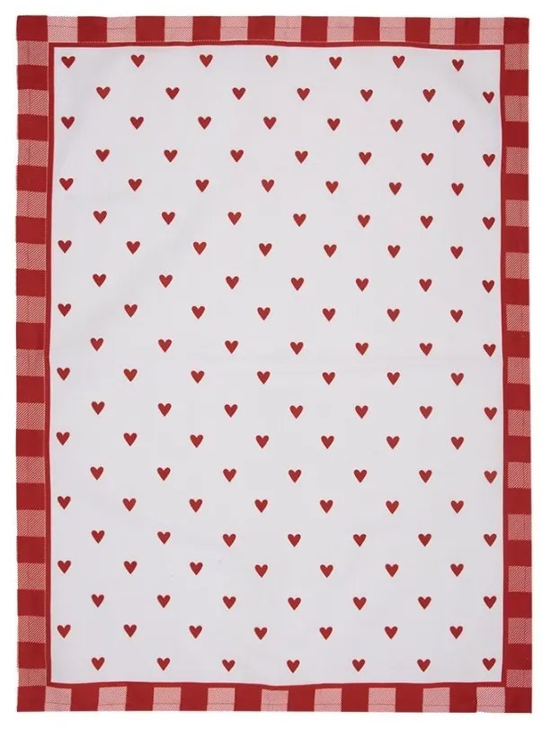 Bielo-červená utierka so srdiečkami Love It - 50*70 cm