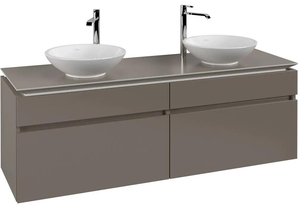 VILLEROY &amp; BOCH Legato závesná skrinka pod dve umývadlá na dosku, 4 zásuvky, 1600 x 500 x 550 mm, Truffle Grey, B60000VG