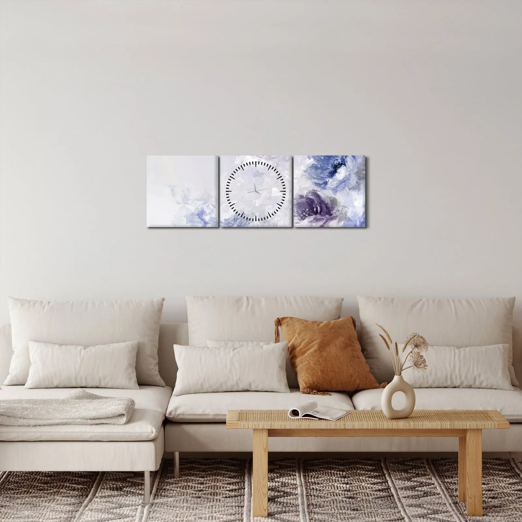 Obraz - Kvety, textúrovaná maľba (s hodinami) (90x30 cm)