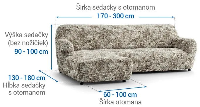 Bielastické poťahy MARMO béžové sedačka s otomanom vľavo (š. 170 - 300 cm)