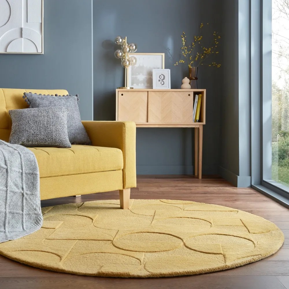 Flair Rugs, Kusový koberec Moderno Gigi Ochre kruh, 160x160 (priemer) kruh, žltá, obývacia izba