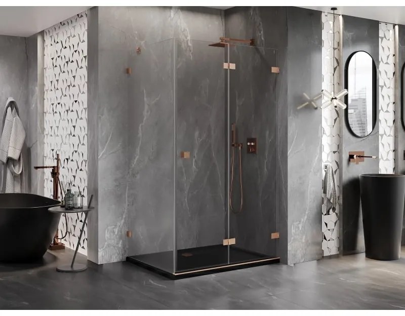 Mexen Lunar-F, 1-krídlový sprchový kút so skladacími dverami, pravý, 80 x 70 cm, 8mm číre sklo, medený profil, 836-080-070-65-00-P