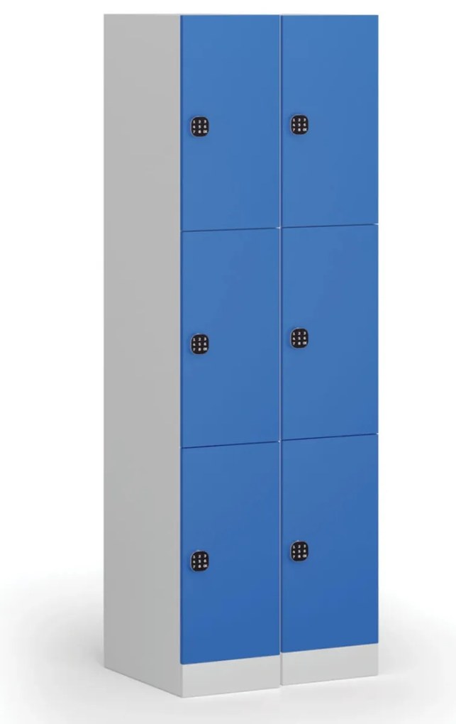 Šatníková skrinka s úložnými boxmi, 3 boxy, 1850 x 300 x 500 mm, demont, kódový zámok, zelené dvere