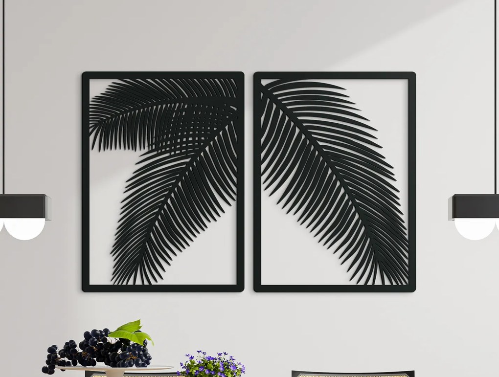 drevko Dvojdielny drevený obraz Palmové listy Rozmer obrazu: 29,5 x 44,5 cm, Farba dekorácie: Čierna