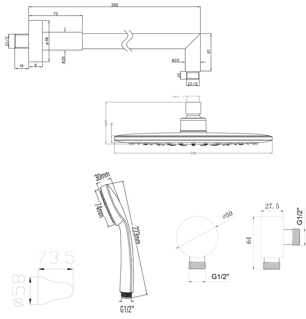Bruckner Bruckner, BARON podomietkový sprchový set s pákovou batériou, 2 výstupy, chróm, 612.142.1