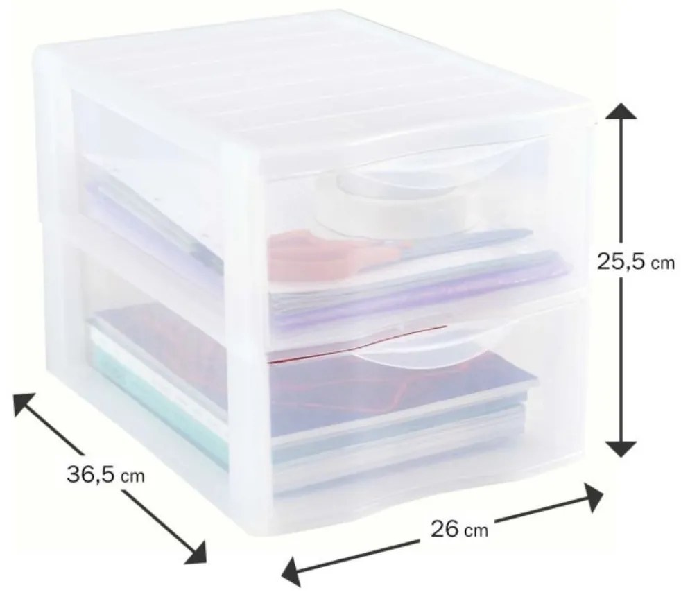 Úložný box s 2 zásuvkami, transparentný, ORGAMIX A4 2T