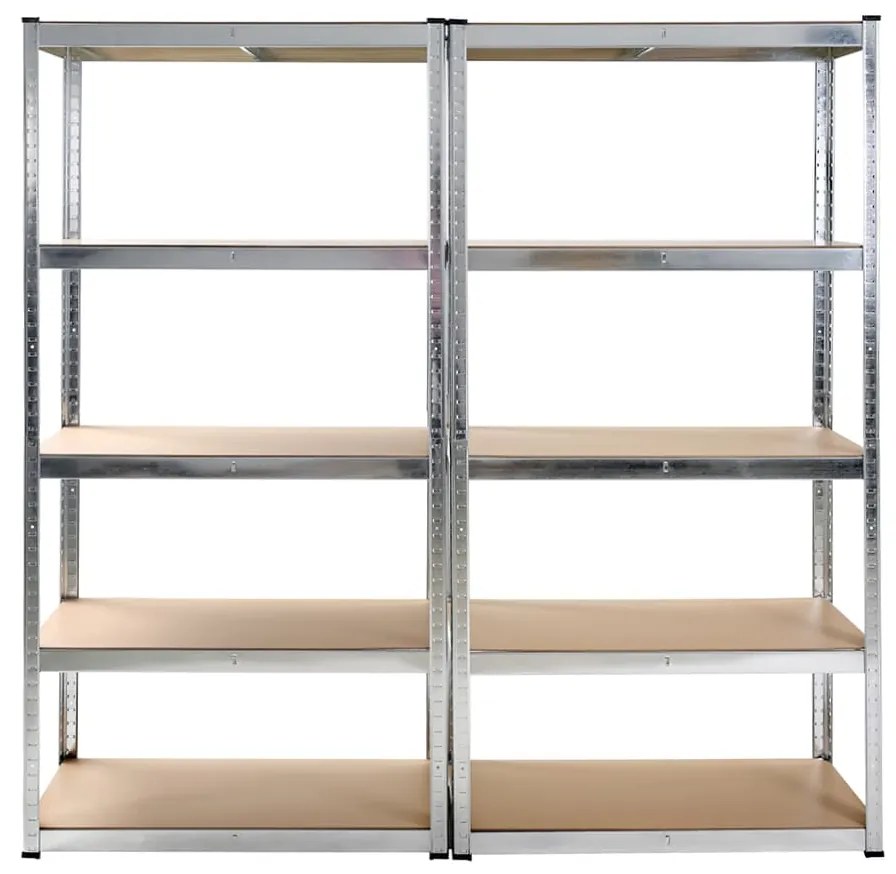 2x bezskrutkový kovový regál, 180x90x40 cm, 5x HDF polica, 175 kg na policu, zinok