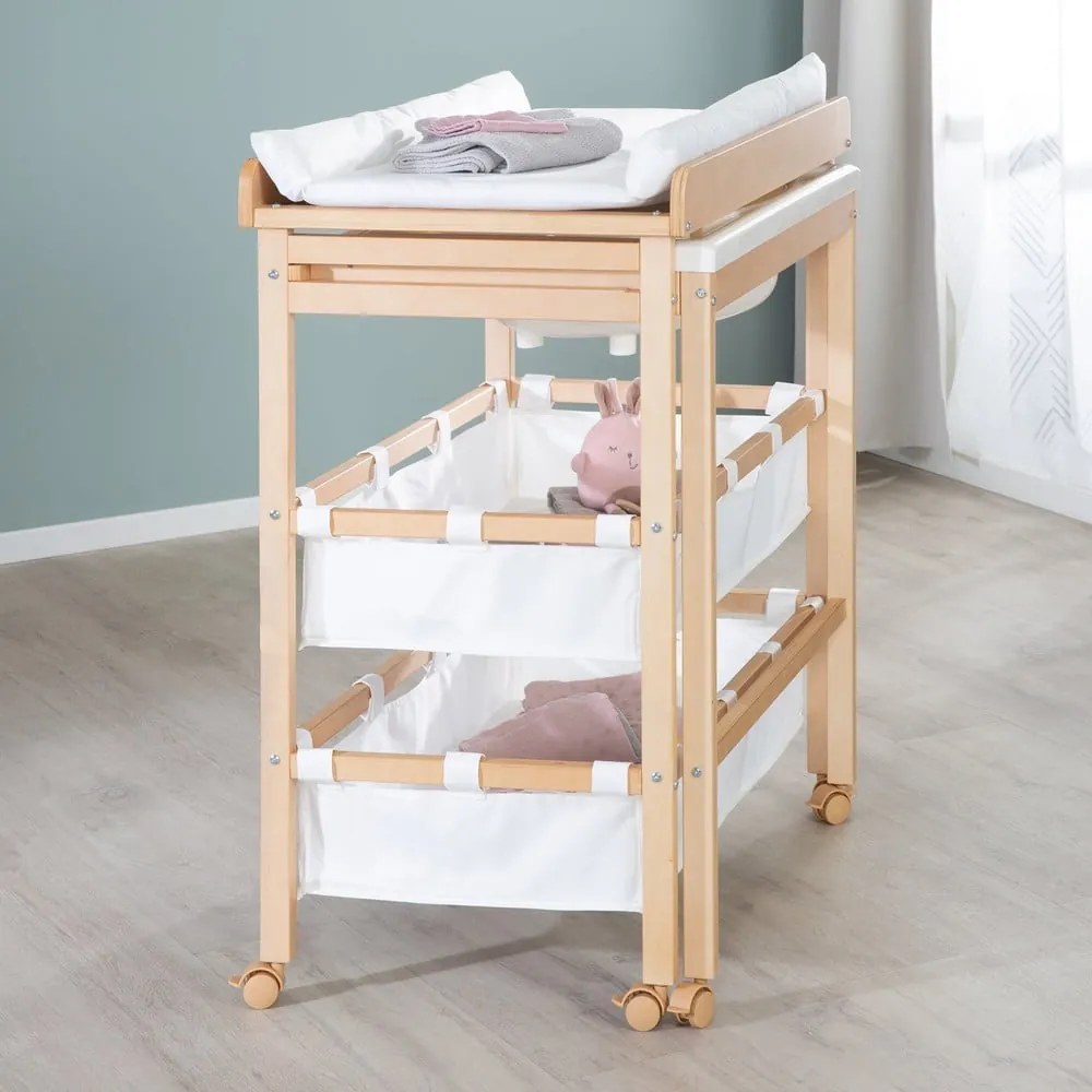 Prebaľovací pult v dekore brezy v bielo-prírodnej farbe Baby Pool – Roba