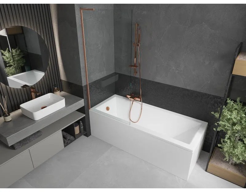 Mexen Next L, 1-krídlová vaňová zástena 80 x 150 cm, 6mm číre sklo, medený profil, 895-080-000-03-00-65