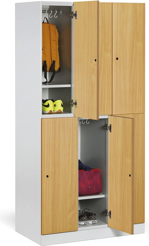 Šatníková skrinka S1 s úložnými boxmi, 6 boxov, 1850 x 900 x 500 mm, kódový zámok, laminované dvere, dub prírodný