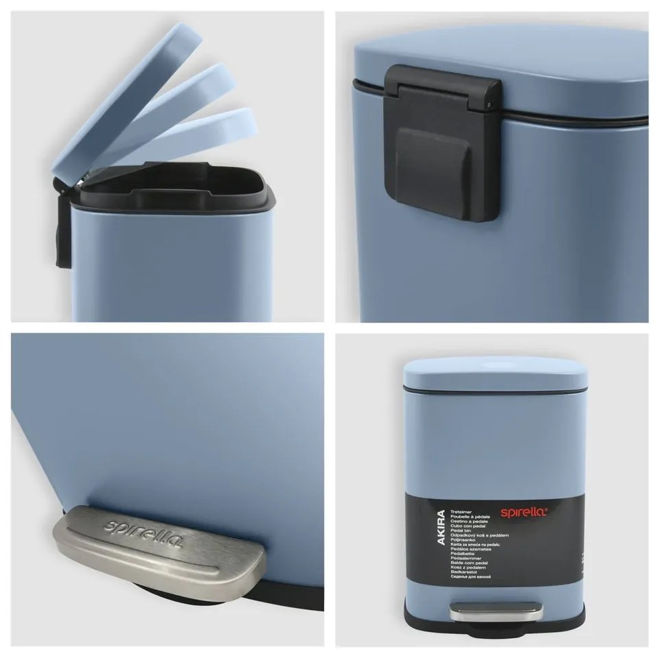 Svetlomodrý nášľapný oceľový odpadkový kôš 5 l Akira – Spirella