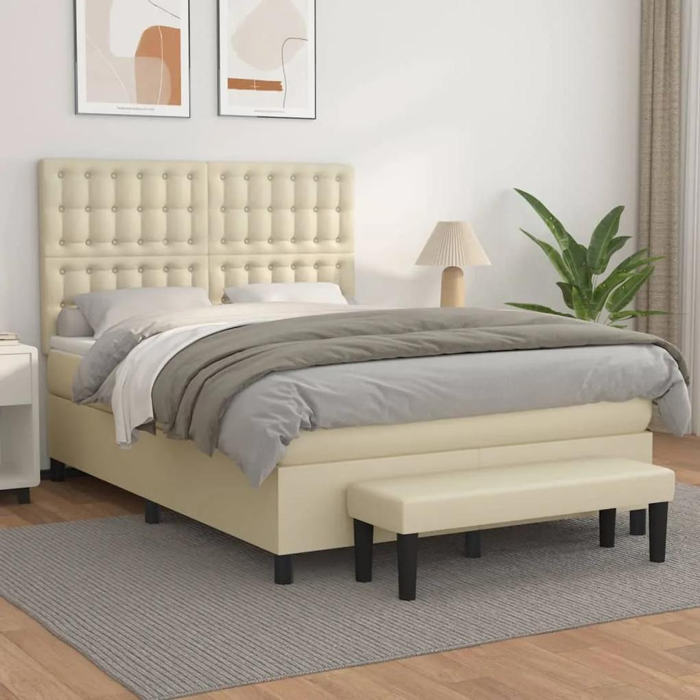 Boxspring posteľ s matracom krémová 140x190 cm umelá koža 3137661