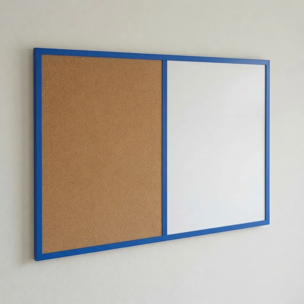 Toptabule.sk  Kombinovaná tabuľa biela v modrom drevenom ráme COLOR 120x90 cm