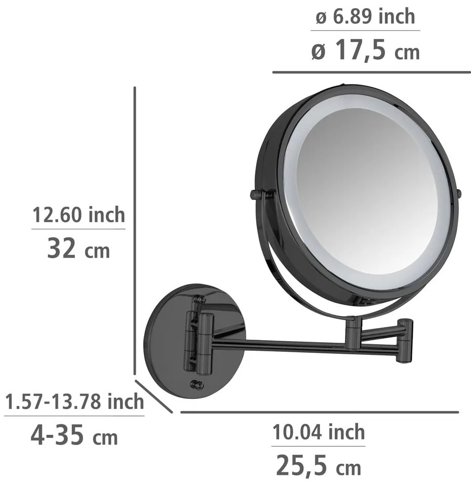 Kozmetické zrkadlo s osvetlením/zväčšovacie (zväčšenie 5x) ø 25,5 cm Lumi – Wenko