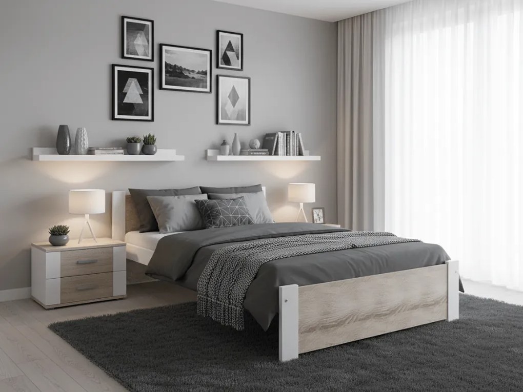 Posteľ IKAROS 90 x 200 cm, biela/dub sonoma Rošt: Bez roštu, Matrac: Matrac DELUXE 10 cm