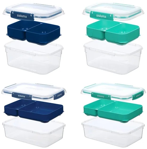 SISTEMA Súprava 4 krabičiek 2v1 na obed SISTEMA, 2x2,2l + 2x1l, modrá a zelená