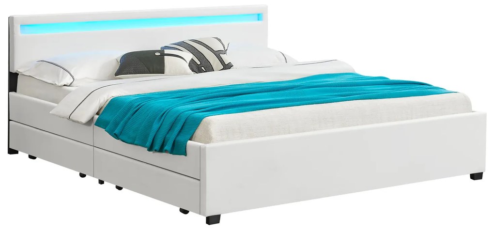 Juskys Čalúnená posteľ ,,Lyon" s úložným priestorom - biela