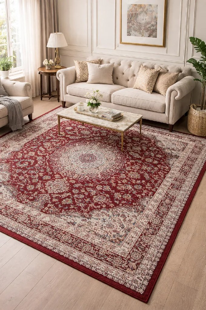 Koberec Jasmin 9871 RED – červený so vzorom, 100% akryl Rozmer: 80x150 cm