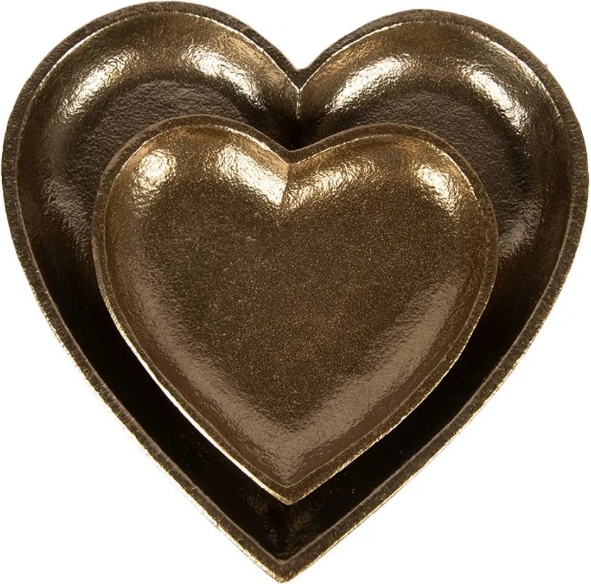 Zlatý antik dekoračný podnos srdca Heart - 21*21*2 cm