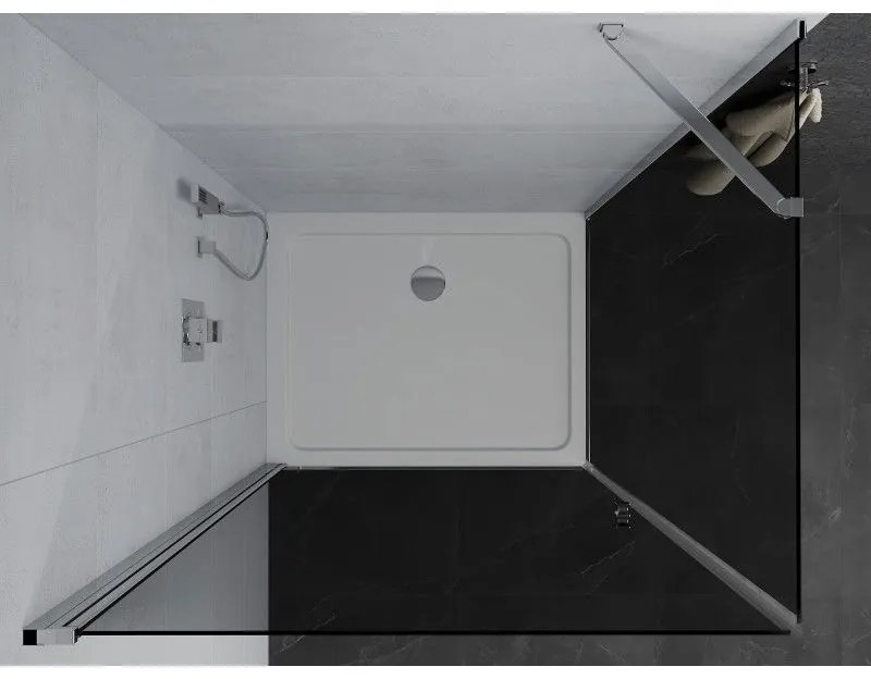 Mexen Pretoria, sprchovací kút 100 (dvere) x 70 (stena) cm, 6mm šedé sklo, chrómový profil + biela sprchová vanička, 852-100-070-01-40-4010