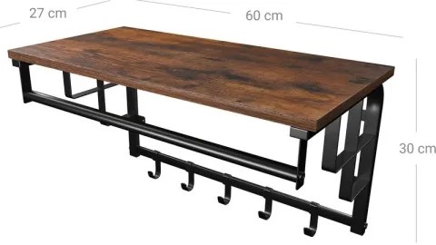 Nástenný vešiak s policou NATE hnedá/čierna