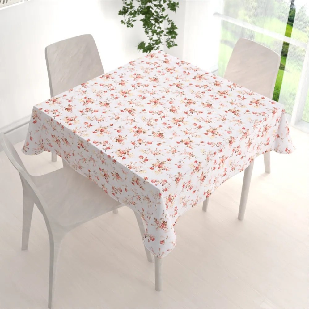 Biante Bavlnený štvorcový obrus Sandra SA-304 Oranžovo žlté ružičky na bielom 100x100 cm