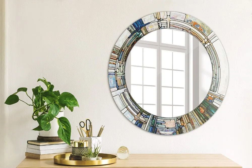 Okrúhle dekoračné zrkadlo s motívom Abstraktné okno z farebného skla fi 50 cm