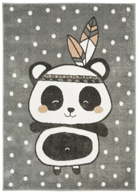 Detský koberec Lima 9371A Panda Indian svetlosivý / ružový