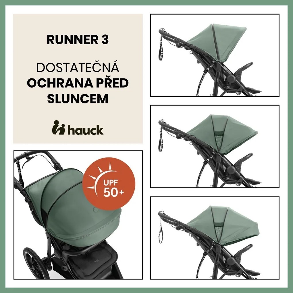 Hauck Kočík športový Runner 3 s ručnou brzdou Jungle Green 2024