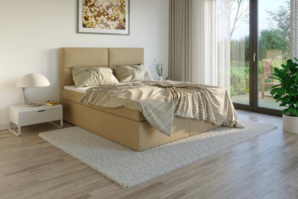 CONTEZZA Čalúnená posteľ DATO Boxsprings, béžový semiš PLOCHA SPANIA: 140 x 200 cm