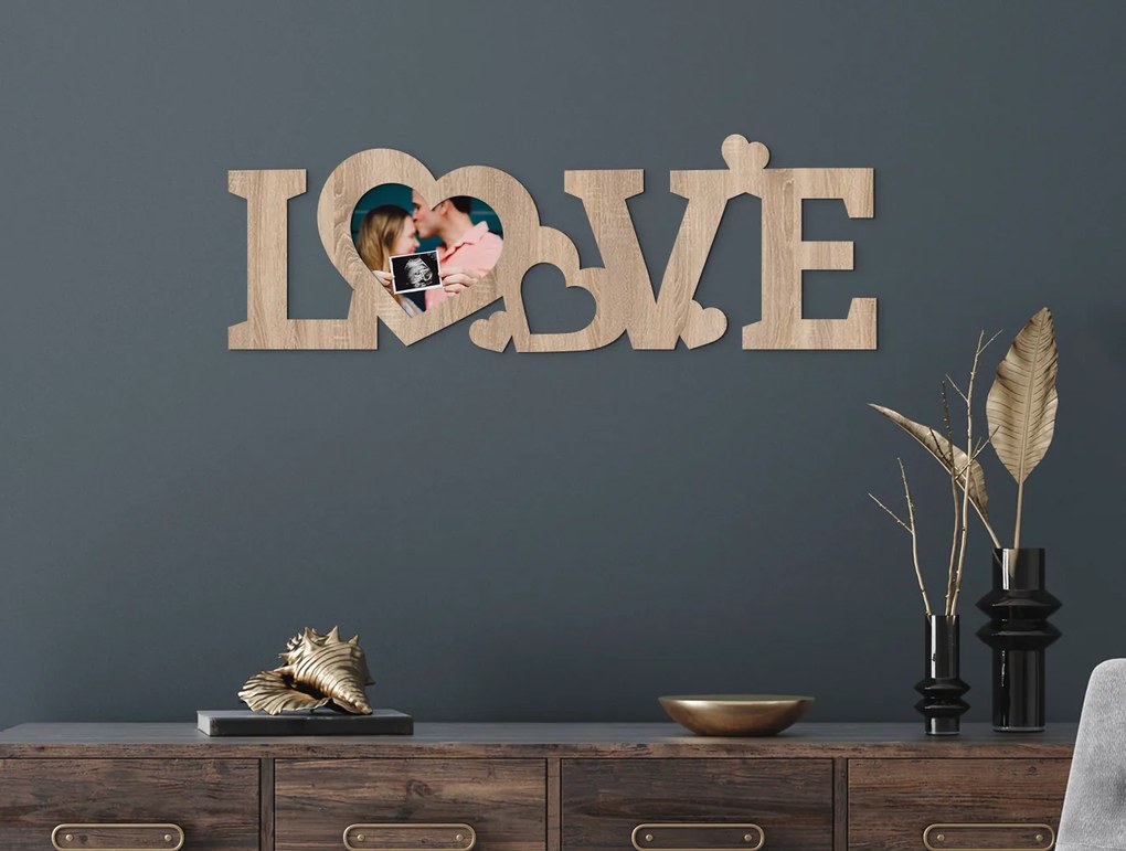 drevko Fotorámik na stenu LOVE Rozmer obrazu: 13 x 39 cm, Farba dekorácie: Čierna