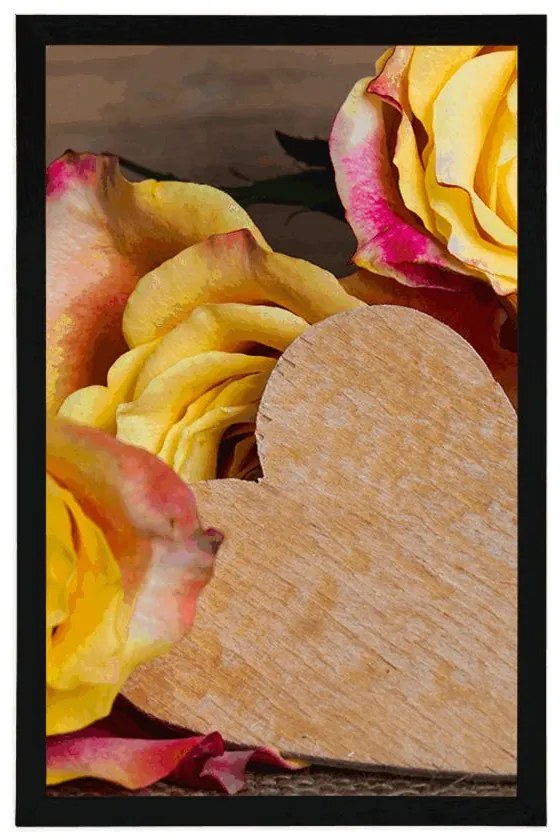Plagát valentínske žlté ruže - 60x90 black
