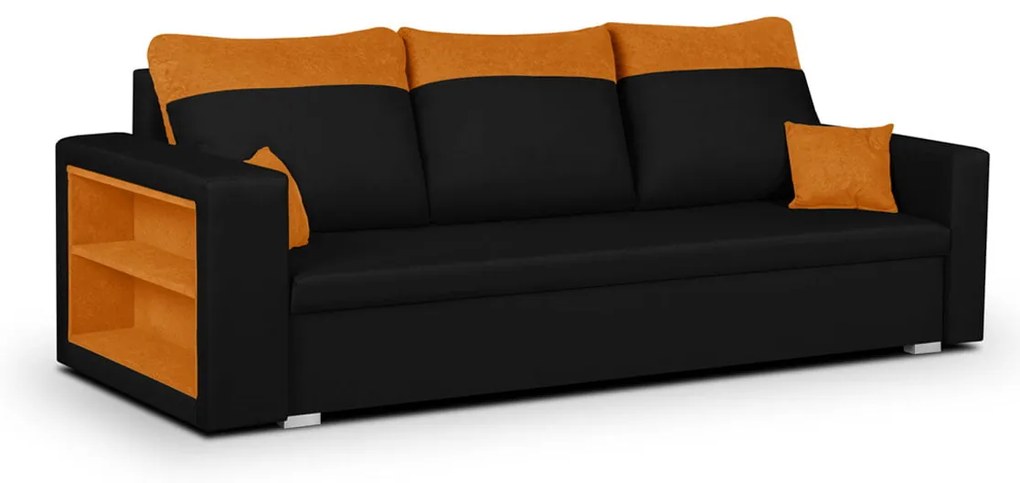 Pohovka pre 3 osoby s funkciou spania PAVEL Čierna/oranžová