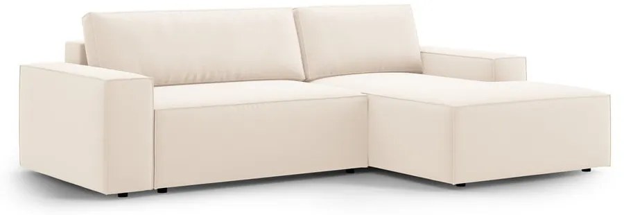 Béžová zamatová rozkladacia/s úložným priestorom rohová pohovka (pravý roh/s leňoškou) Jodie – Micadoni