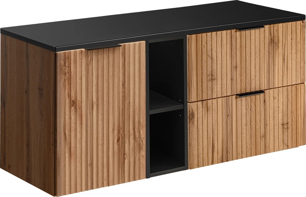Comad Kúpeľňová skrinka pod doskové umývadlo s košom na prádlo Adel Oak SET-ADO B BLACK LB 120 čierna/dub wotan
