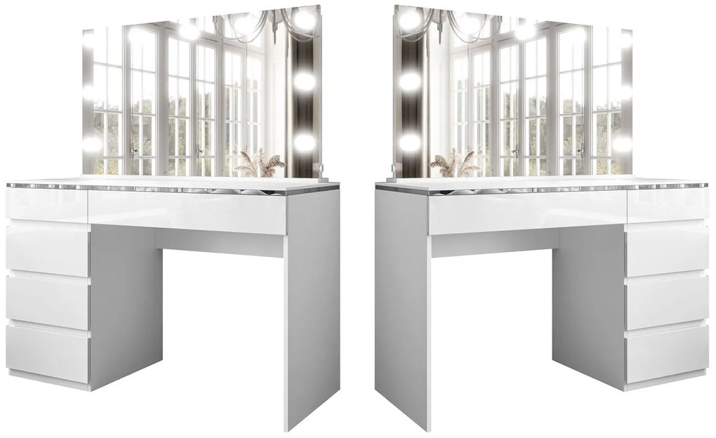 TOALETNÝ STOLÍK NESSIE ELITE 2 BIELY LESK + STRIEBORNÝ