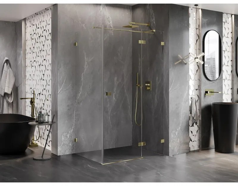 Mexen Lunar T, výklopný pravý sprchový kút 140 x 100 cm, 8mm číre sklo, zlatý profil, 834T-140-100-50-00-P