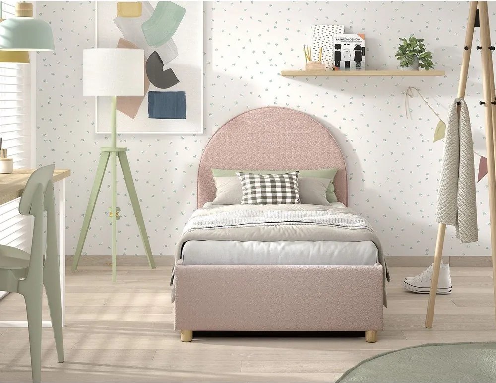 Ružová čalúnená jednolôžková posteľ s úložným priestorom s roštom 90x200 cm Moon – Vipack