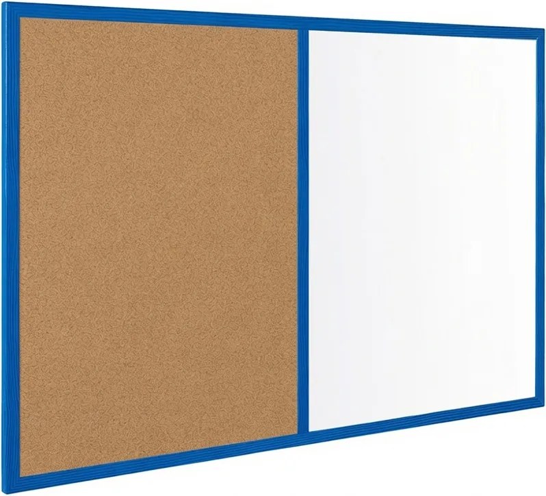 Toptabule.sk  Kombinovaná tabuľa biela v modrom drevenom ráme COLOR 60x40 cm