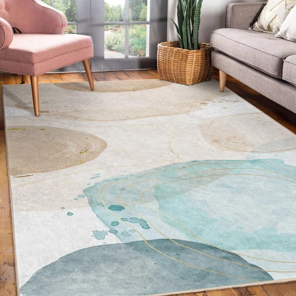Krémovo-tyrkysový prateľný koberec 80x150 cm Puddle – Mila Home