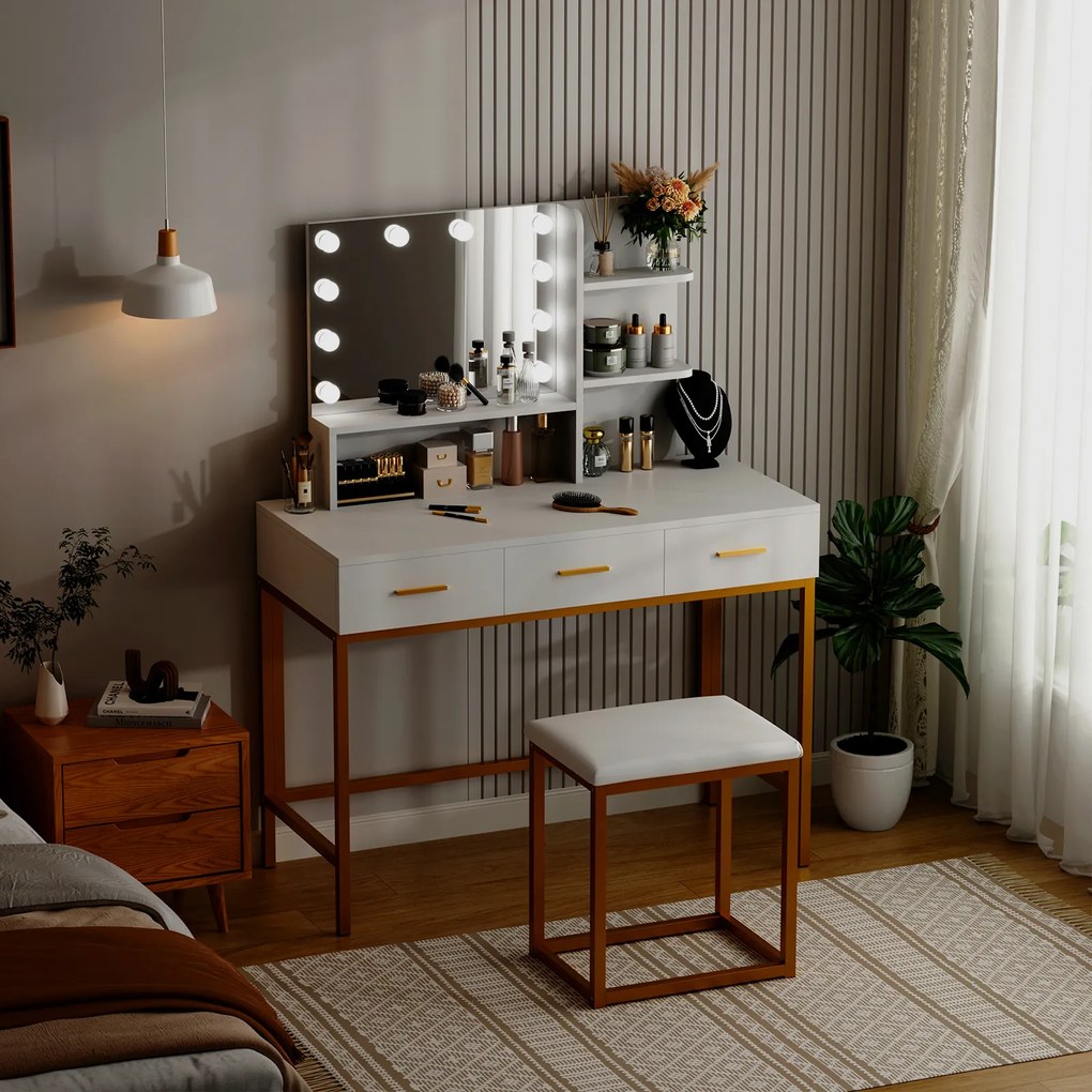 Toaletný stolík ELARA s LED osvetlením biely