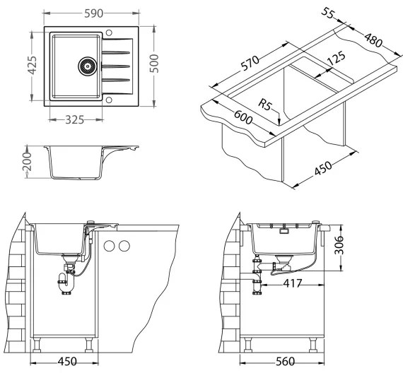 ALVEUS SETA23230 - Kuchynský drez CADIT+drezová batéria MINTAS 34cm granit/čierna