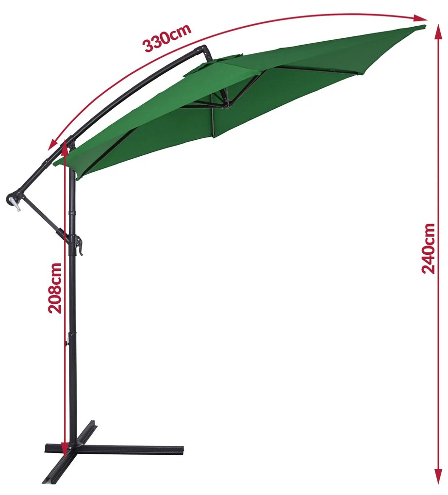 InternetovaZahrada Záhradný slnečník Alu Ø330cm - zelený