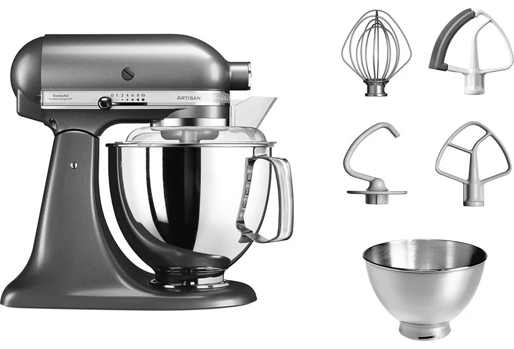 Kuchynský robot KitchenAid Artisan 4,8 l, strieborno-sivý, 5KSM175PSEMS