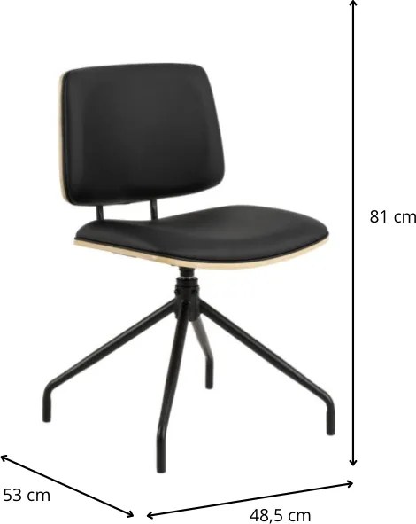 Otočná jedálenská stolička Owen eko koža čierna/dub prírodný