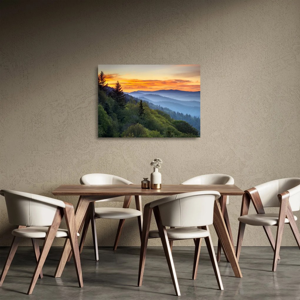 Sklenený obraz - Červánky v horách (70x50 cm)